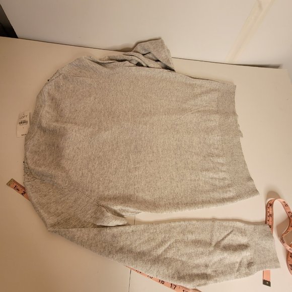 LOFT Women's Beaded Light Grey Long Sleeve Sweater Cardigan, Size L NWT - Picture 12 of 12